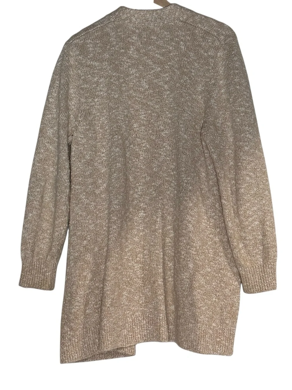 L.L. Bean Chunky Marled Knit Peach Beige Open Front Cardigan Sweater Size XL